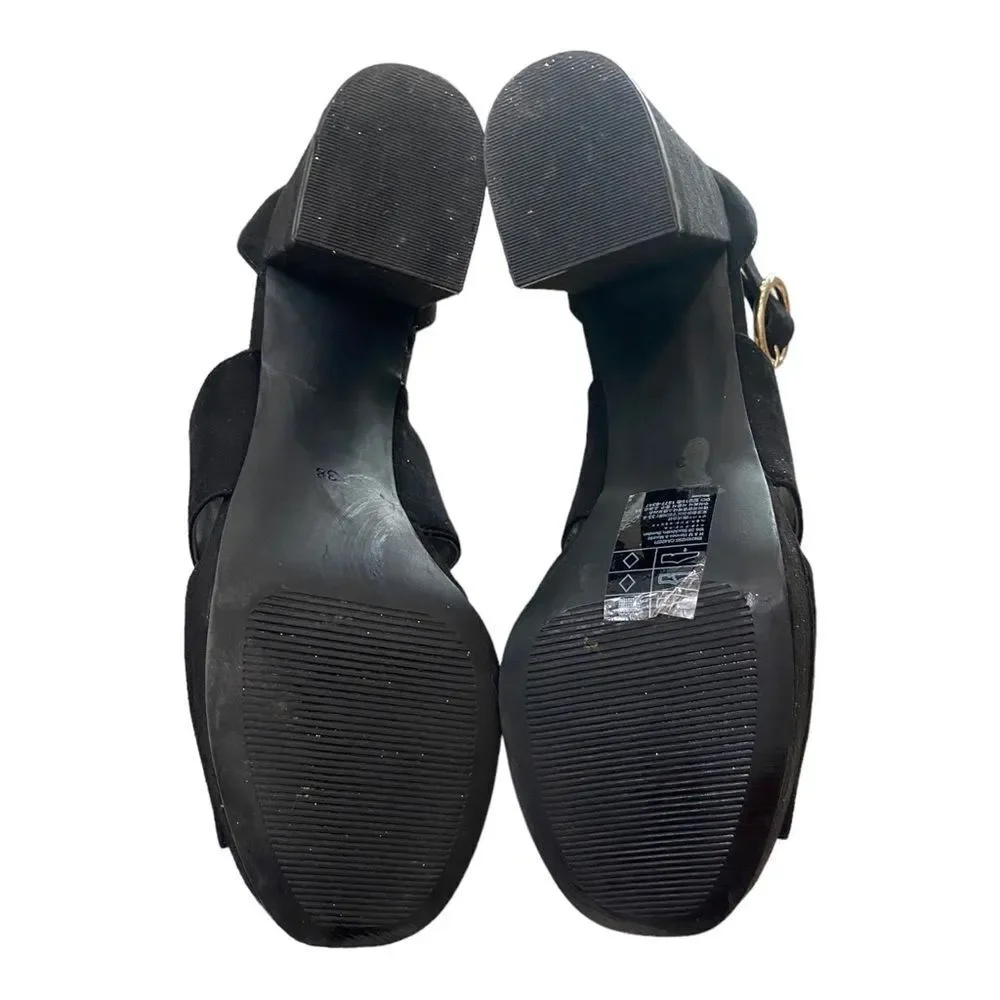 H&M Women's Black Platform Block Heel Sandals 7